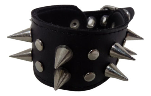 Leather Wristbands with Spikes 2 Rows Metal Rock Bracelets 1