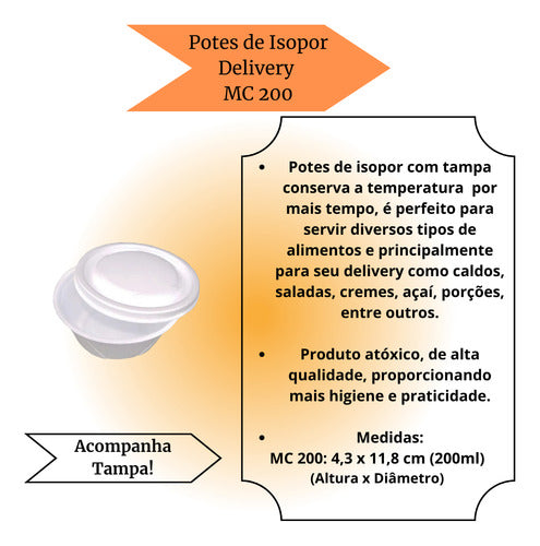 Kit 50 Pote De Isopor Com Tampa Mc200 Meiwa 1