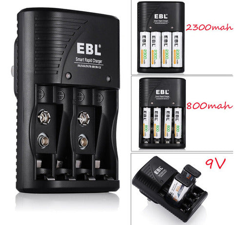 EBL 4 Fast LCD Battery Charger for AA AAA 9V NiMH Batteries 1