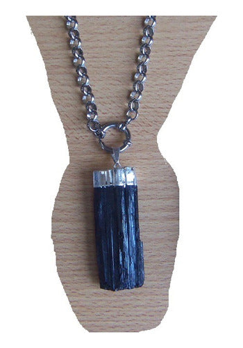 Black Tourmaline Necklace 7cm Pendant with Surgical Steel Rolo Chain 0