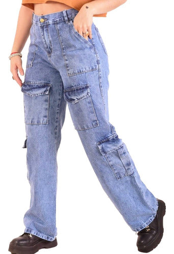Women's Wide Leg Cargo Jeans High-Rise Wide Cut Pants 4