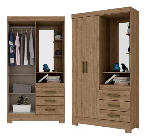 Compramas Wardrobe 2 Doors 3 Drawers with Space and Mirror for Bedroom 0