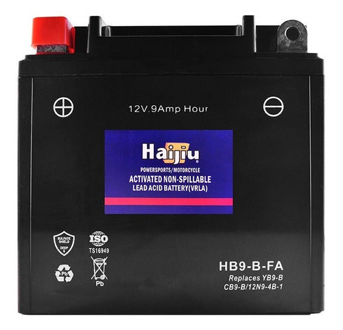 Haijiu HB9-B-FA 12N9-4B-1 Sealed Motorcycle Battery - A3 0