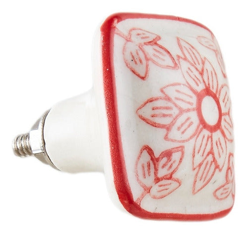 Setx6 Tirador Deco Rojo De Ceramica D 3,6cm 1