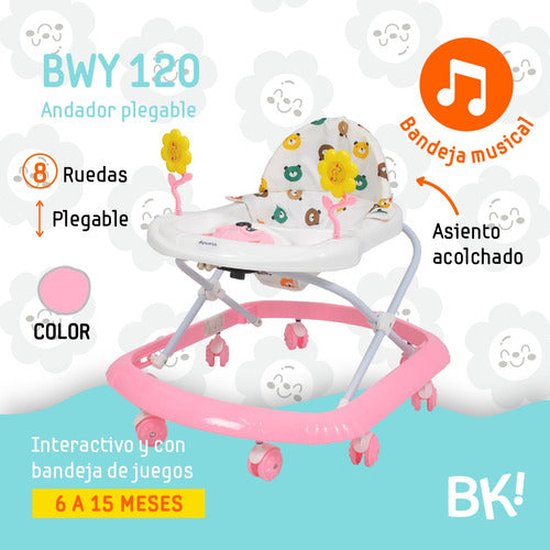 Bipokids Musical Baby Walker Adjustable Height Educational Toy 1