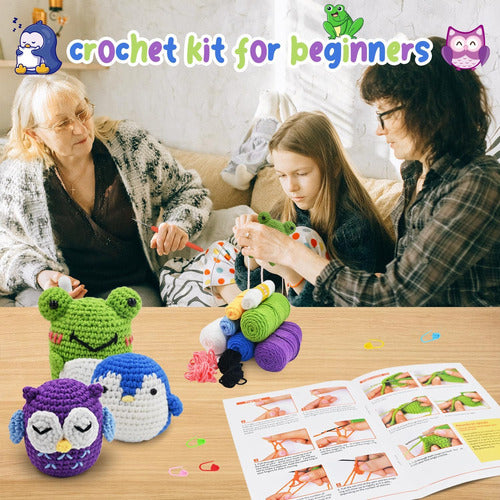 AIDINGO Crochet Kit for Beginners, 3pcs, Penguin, Frog, Owl 1