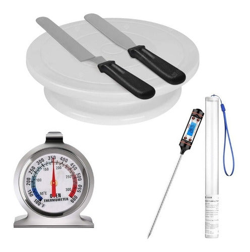 Cake Decorating Set with Turntable, Spatulas, and Kitchen Oven Thermometer 0