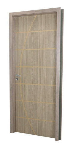 Kit Porta De Madeira Decorada 215x74cm Com Batente De Mdf 1