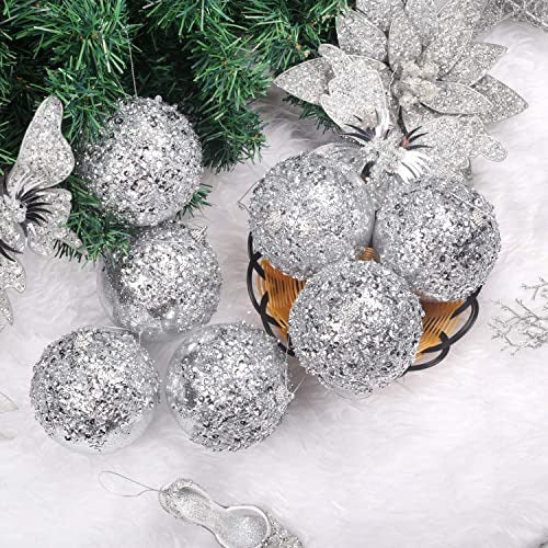 4-Piece Silver Christmas Ball Ornaments Set 10cm Each 4