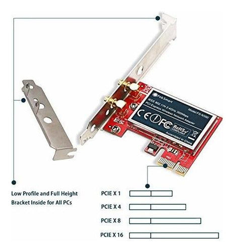 Febsmart Wireless N 24ghz 300mbps Pcie Adaptador De Red Inal 4