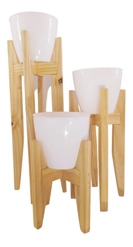 Nordic Plant Stands Set of 3 + 3 Bright White Matte Pots Size 18 2