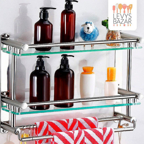 Levys Bazar Bathroom Organizer Towel Rack 2 Shelf Stainless Steel Glass 4