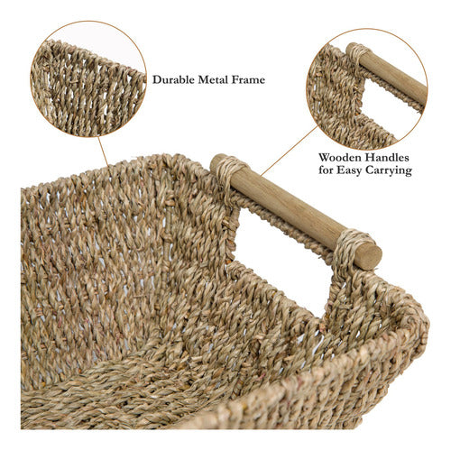 Homestead Natural Seagrass Baskets with Wooden Handles 3