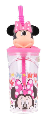 Stor 3D Minnie High Glass with Straw 18 cm 360ml Pink 5