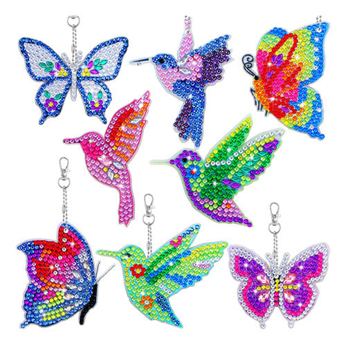 Diamond Painting Keychain Kit - Butterfly and Hummingbird (8 Units) 0