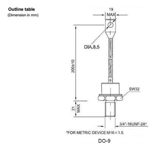 Diodo Rectificador 300a 600v Anodo/rosca M16x1.5 300ur060 2