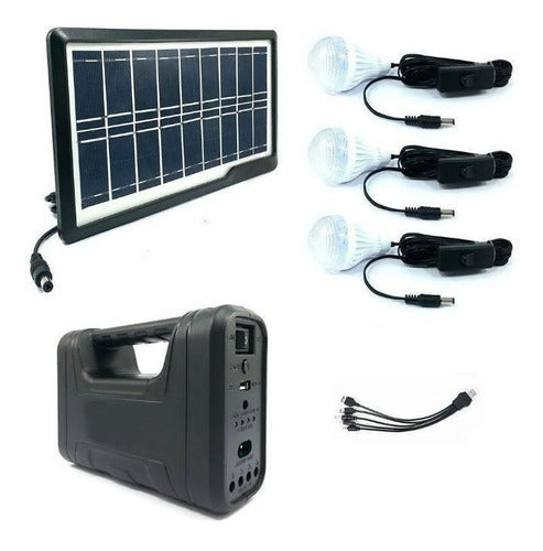 Kit Panel Solar + Batería + 3 Lámparas + Cargadores De Cel. 0