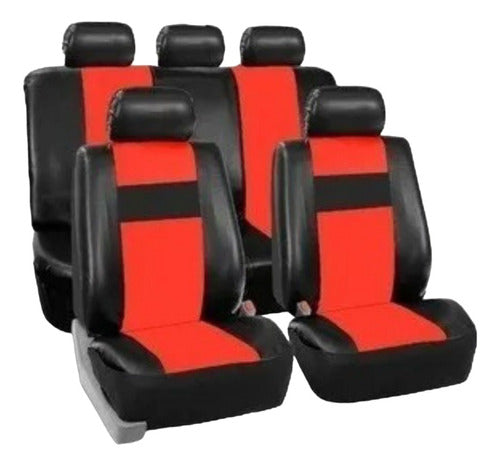 Red Faux Leather Car Seat Cover Set with Red Silicone Steering Wheel Cover for Clio and Corsa 1