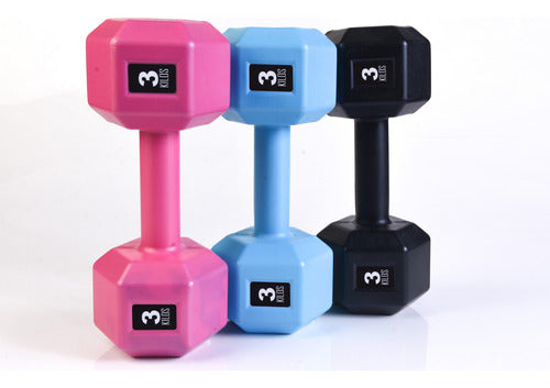 360Fitness Hexagonal PVC 3kg Dumbbell Pair 1