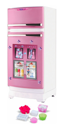 Brinquedo Geladeira Rosa Com Freezer Acoplado Acessórios 0