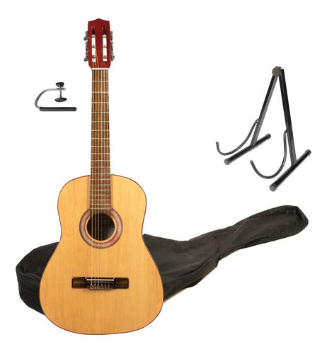 Tronador Guitarra Criolla Clasica Estudio+funda+soporte+capo Natural 0