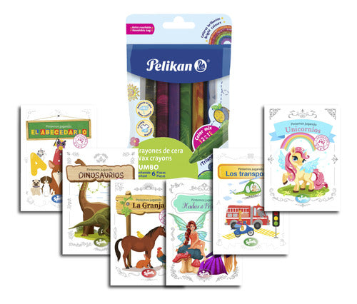 Pelikan Kit Crayones De Cera Mix X6 + 1 Libro P/colorear 0