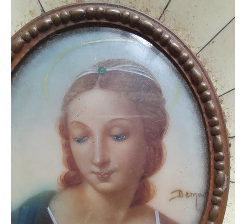 Cuadro Miniatura, Pintado A Mano De La Virgen, Firmado 1