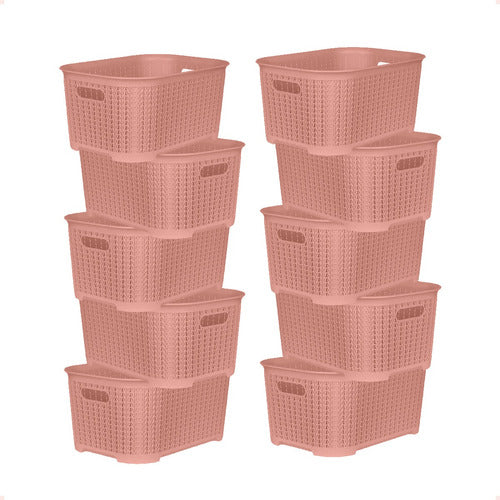 Set of 10 Large Rattan-like Plastic Organizing Boxes 53x33x29 0