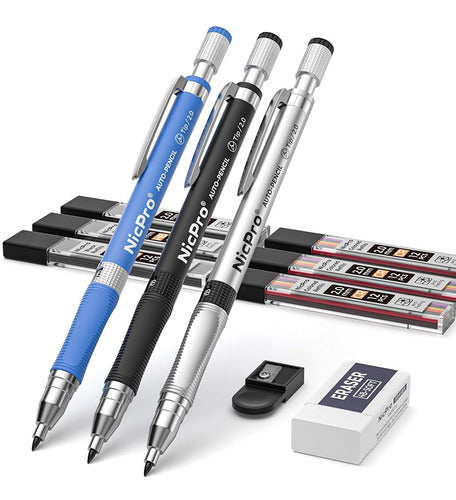 NicPro Set of 3 Mechanical Pencils 2.0 mm with Accessories 0