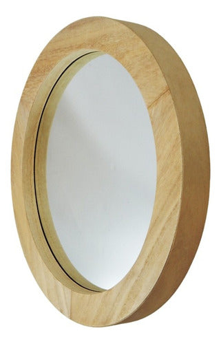 Round Decorative Wall Mirror with Wood Frame 60x6cm - Natural Wood Finish 0