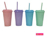 Pastel Color Plastic Cup with Lid and Straw - Cotillon Party Supply 1