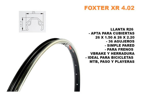 Foxter 26-inch Bike Rim - 36 Holes - Single Wall 1