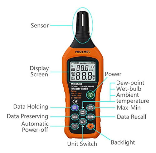 Protmex Digital Humidity and Temperature Meter MS6508 Psi 1