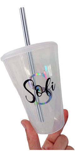 Tienda Flor Creaciones 12 Transparent Plastic Cups with Black Name 400cc Souvenir 0