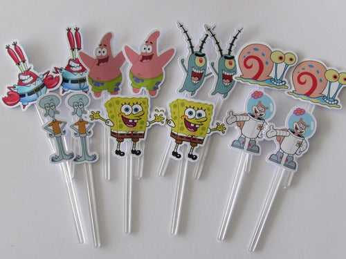 Pack X15 Toppers Para Cupcakes Muffins Bob Esponja 0