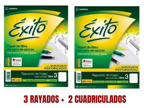 Éxito Combo Repuesto Nº3: 3 Ruled + 2 Graph Paper Notebooks - 96 Sheets 1