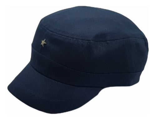 Military Style Short Visor Cap with Metal Star Applique Cotton Gabardine 4