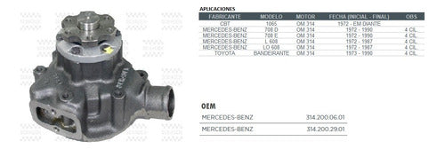 Schadek Water Pump M-Benz L608/708 Toyota Bandeirante OM314 72 1