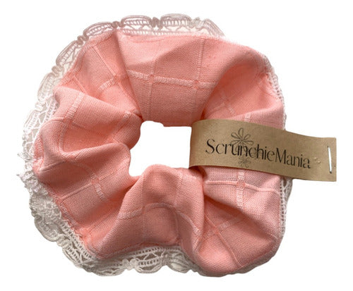 Scrunchie Medium Hair Scrunchies Design Pink with Lace 0
