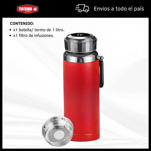 Stainless Steel 1 Liter Thermos Bottle with LED Display Temperature and Filter 36