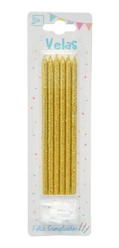 Dali 30 Glitter Long Candles - Gold - 14cm 0