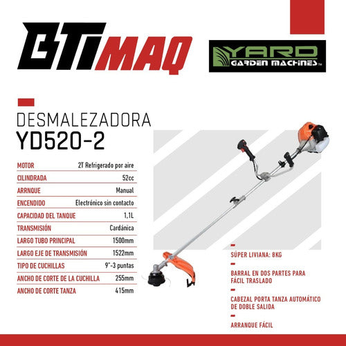 Yard 52cc Brush Cutter. Lightweight Two-Part Aluminum Shaft 5