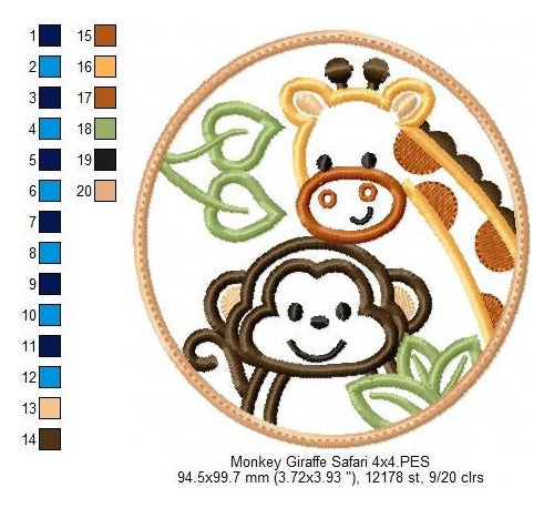 Safari Animals Embroidery Appliqué Matrix Giraffe Monkey 4522 1