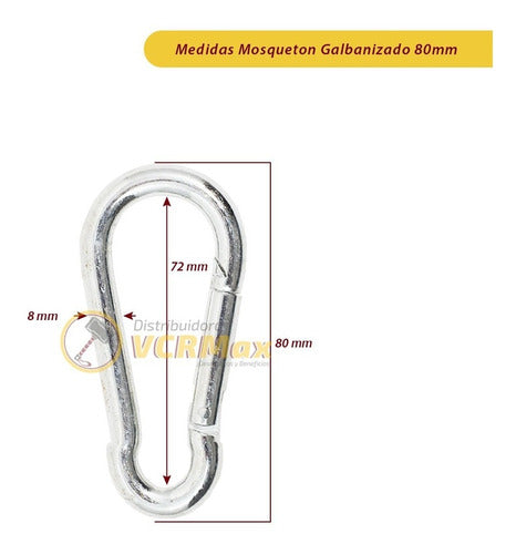 Set of 10 Reinforced Galvanized Steel Firefighter Carabiners 8x80mm 6
