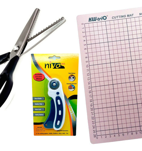 KWTRIO Set for Patchwork - Pink Cutting Mat, Scissors & 28mm Cutter 0