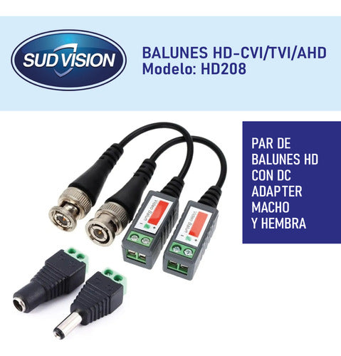 Pack Balun Connector + DC Plug Male Female UTP CCTV Camera 1