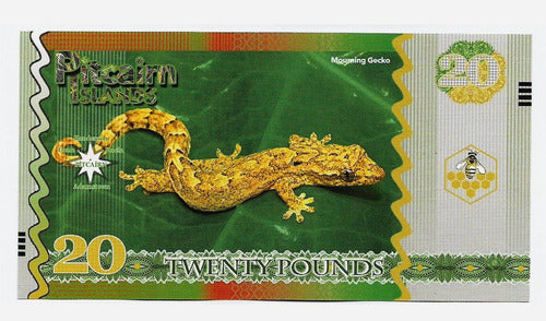 Fk Billete Isla Pitcairn 20 Dolares 2018 Inusual Lagarto. 1