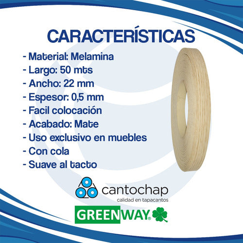 Cantochap Tapacanto Melamina 22 Mm Roble Americano 50 Mt C/cola Cima M 1