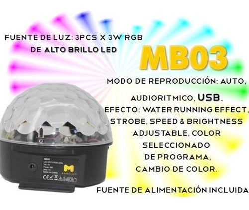 Moon Media Esfera De Led Rgb Audio Ritmica Dmx Mp3 Mb03 1