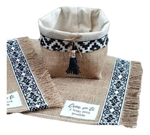 Con Mucho Mimo Decotextil Pampa Rustic Set - 6 Individual Place Mats + 1 Small Basket 3